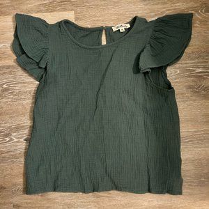 Dark green ruffle short sleeved shirt